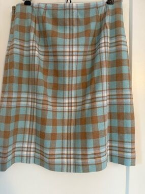 Talbots Plaid Skirt Size 10 NWT Blue Brown Wool Blend A-Line Classic Preppy